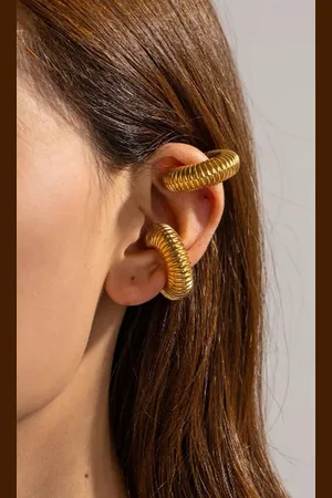 ISHKAARA Gold-Plated Spiral Duo Clip On Chunky Ear Cuff Earrings