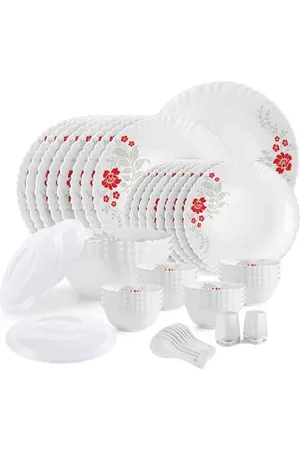 Cello Dazzle 49 Pcs White Chip & Scratch Resistant Scarlet Bliss Opalware Dinner set