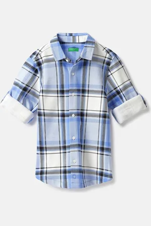 Benetton Boys Spread Collar Tartan Checked Cotton Casual Shirt