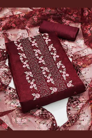 Ishin Floral Embroidered Sequinned Organza Unstitched Dress Material
