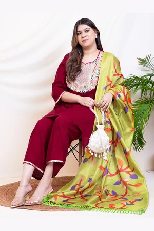 DEEBACO Floral Yoke Design Regular Straight Kurta with Palazzos & Dupatta