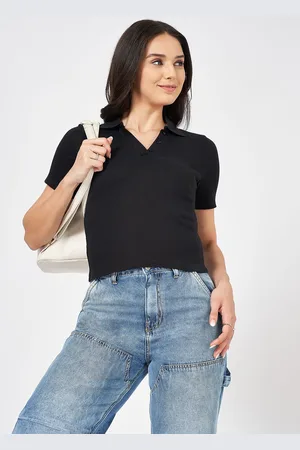 PEOPLE Women Cotton Short Sleeves Shirt Collar Top