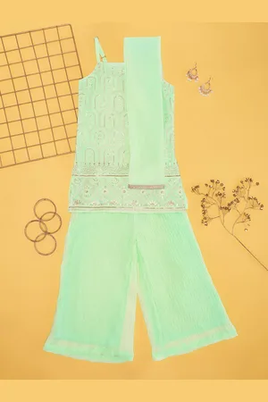 Pantaloons Girls Embroidered Regular Straight Kurta with Palazzos & Dupatta