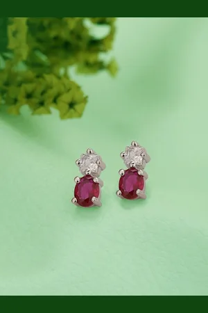 House of Pataudi 925 Sterling Silver Rhodium Plated with CZ Square Stud Earring