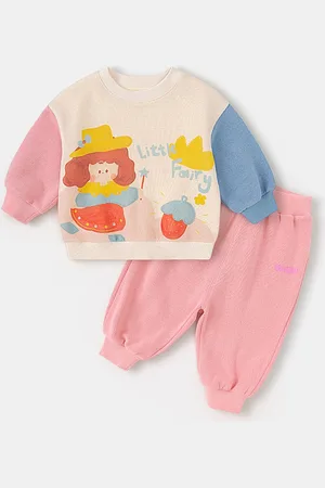LULU & SKY Girls Printed Round Neck Long Sleeves Sweatshirt With Jogger