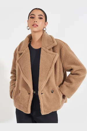 Styli Women Solid Single-Breasted Notched Lapel Collar Overcoat