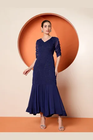 Antheaa Women Embellished Chiffon Three-Quarter Sleeves Maxi Dress