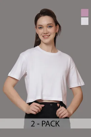 Friskers Women Pack Of 2 Solid Round Neck Oversized T-shirts