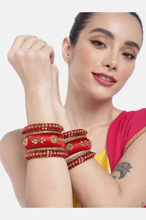 Peora Set Of 10 Gold-Plated Kundan-Studded Thread Bangles