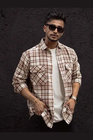 Powerlook Men Spread Collar Tartan Checked Cotton Casual Shirt