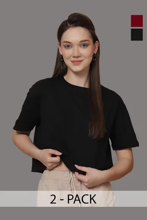 Friskers Women Pack Of 2 Solid Round Neck Oversized T-shirts