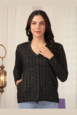 Cayman Women Self Design Cable Knit Woollen Cardigan Sweater
