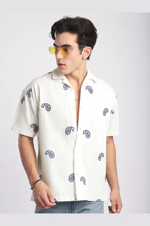 Beyoung Men Cuban Collar Conversational Printed Cotton Casual Shirt