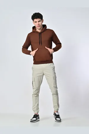 BAESD Men Solid Hood Fleece Pullover Sweatshirt
