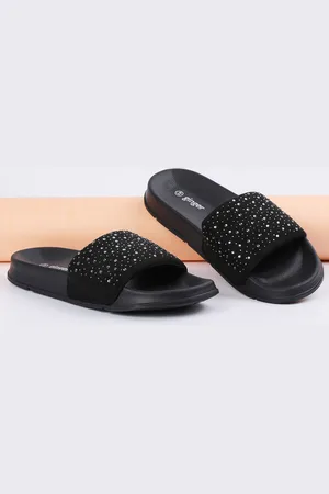Lifestyle Women Embellished Rubber Sliders