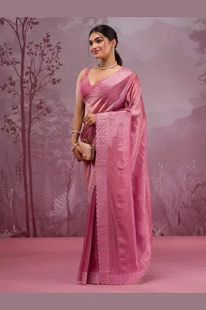 Koskii Solid Beads and Stones Tissue Saree