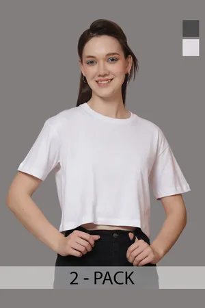 Friskers Women Pack Of 2 Solid Round Neck Oversized T-shirts
