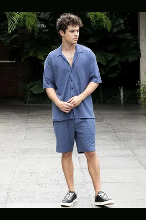 Campus Self Design Shirt Collar Short Sleeves Shirt & Shorts