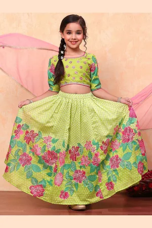 Biba Girls Floral Printed Sequinned Net Ready to Wear Lehenga & Blouse With Dupatta