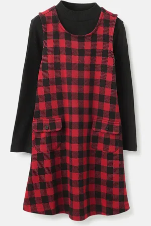 Benetton Checked Pure Cotton Long Sleeves A-Line Dress