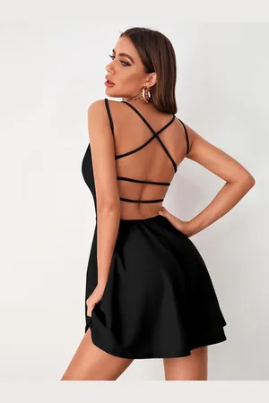 Aahwan Solid Crisscross Backless Fit and Flare Mini Dress