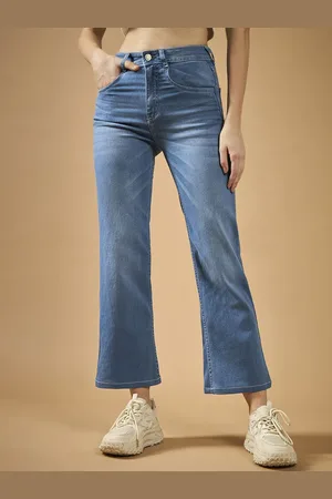 DOLCE CRUDO Women Wide-Leg fit Mid Rise Regular Length Stretchable Denim Jeans
