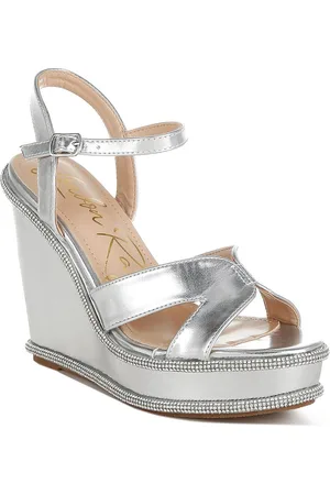 London Rag Women Solid Leather Wedge Sandals with Buckles