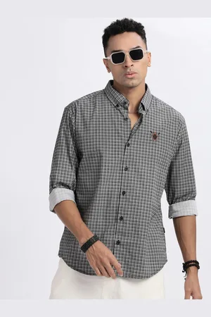 SHOWOFF Men Standard Button-Down Collar Micro Checked Cotton Slim Fit Casual Shirt