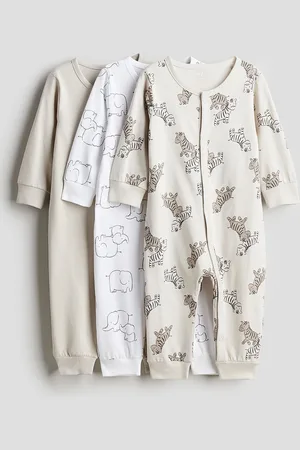 H&M Boys Pack Of 3 Pure Cotton Printed Sleepsuit