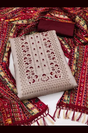 Ishin Floral Embroidered Pure Silk Unstitched Dress Material