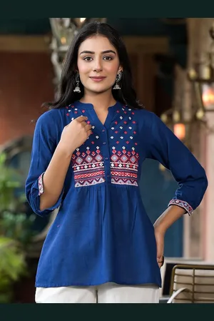Juniper Women Geometric Embroidered Cotton Tunic With Embellished Detail