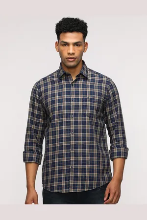Crocodile Men Comfort Spread Collar Tartan Checked Cotton Casual Shirt