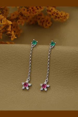House of Pataudi Rhodium-Plated 925 Sterling Silver Star Shaped Drop Earrings