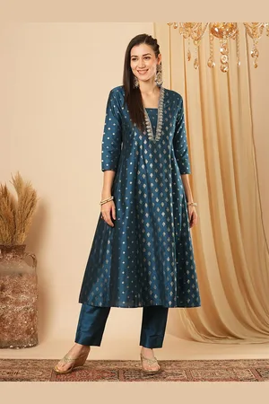 Globus Women Ethnic Motifs Printed Panelled Thread Work Kurta with Trousers