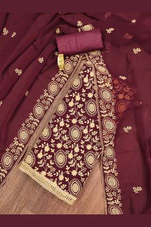 Ishin Floral Embroidered Thread Work Silk Georgette Unstitched Dress Material