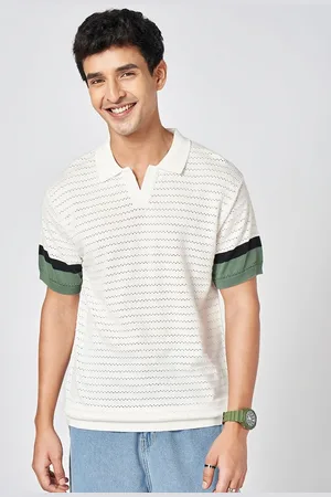 PEOPLE Men Self Design Polo Collar Cotton T-shirt