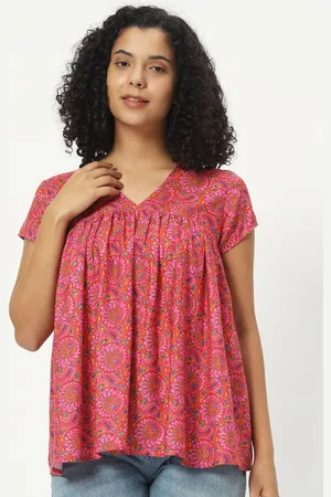 CHARMGAL Women Self Design Printed Ethnic Cotton Top