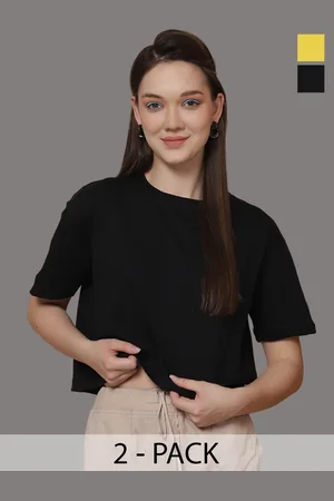 Friskers Women Pack Of 2 Solid Round Neck Oversized T-shirts