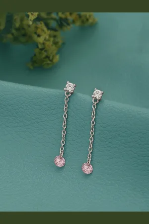 House of Pataudi Rhodium-Plated 925 Sterling Silver Contemporary Drop Earrings