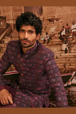 KISAH Men Kurta with Indowestern Sherwani & Churidar Set