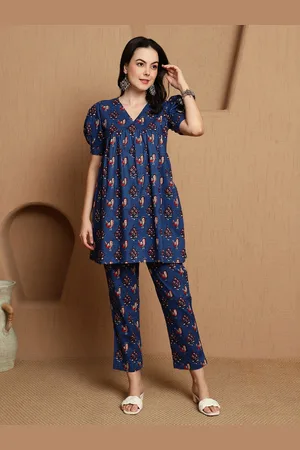 Sangria Printed Pure Cotton Top With Trouser Co-Ords