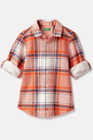 Benetton Boys Spread Collar Tartan Checked Cotton Casual Shirt