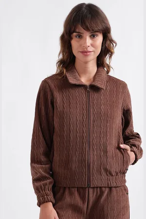 Elle Women Self Design Shirt Collar Front-Open Sweatshirt
