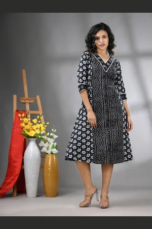 Charukriti Bandhani Printed Cotton A-Line Ethnic Dress