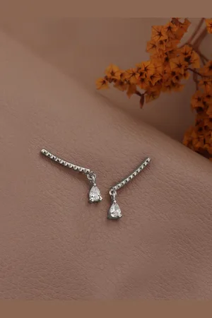 House of Pataudi Rhodium-Plated 925 Sterling Silver Contemporary Ear Cuff Earrings