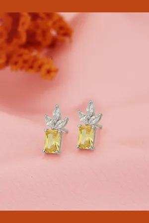 House of Pataudi 925 Sterling Silver Rhodium Plated with CZ Floral Stud Earring