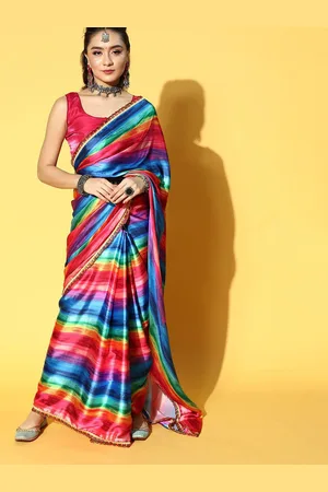 KIMISHA Striped Printed Saree With Blouse Piece
