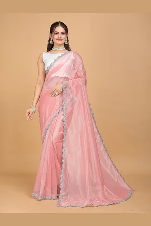 JSItaliya Beads and Stones solid Embellished Saree with blouse piece