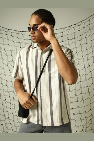 Hubberholme Men Classic Spread Collar Vertical Striped Cotton Oversized Casual Shirt