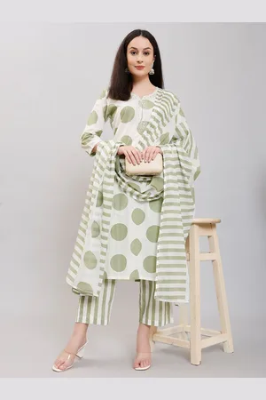 ZARI Polka Printed Pure Cotton Straight Kurta with Trousers & Dupatta